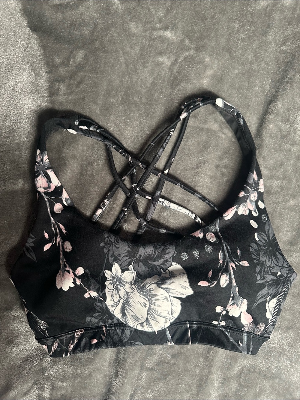 Victoria's Secret Black Floral Strappy Sports Bra